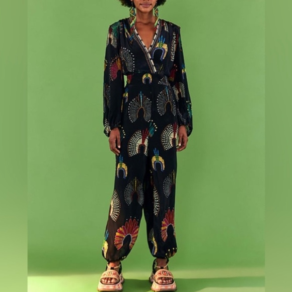 FARM RIO Yawanawa wonderful headdress long sleeve jumpsuit